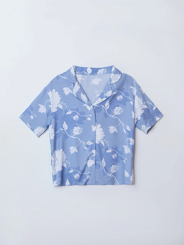 Комплект домашний женский голубой с цветочным принтом - 4