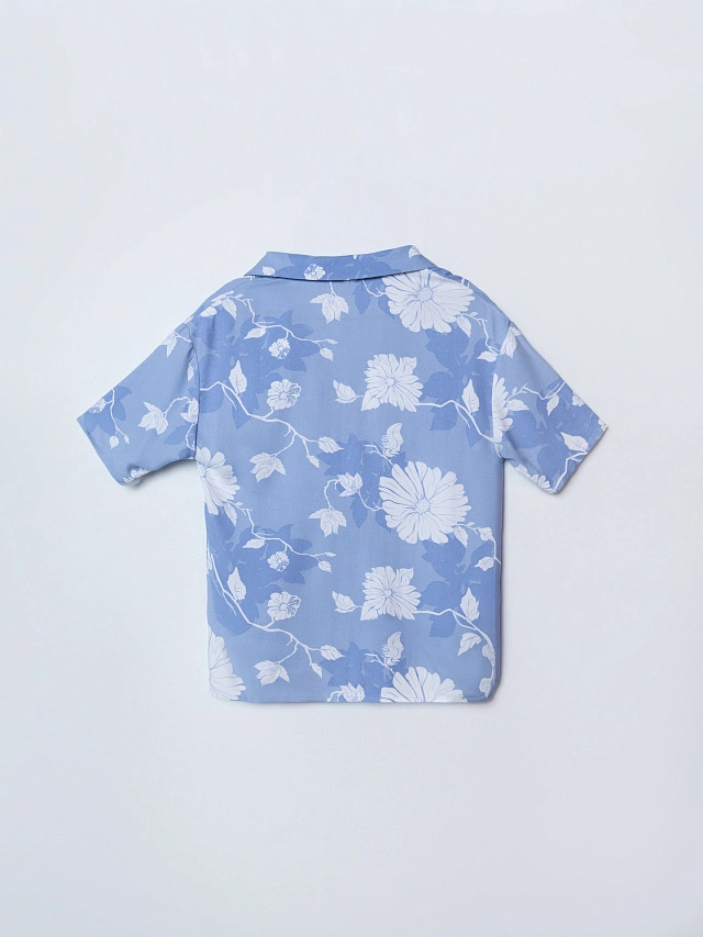 Комплект домашний женский голубой с цветочным принтом - 5