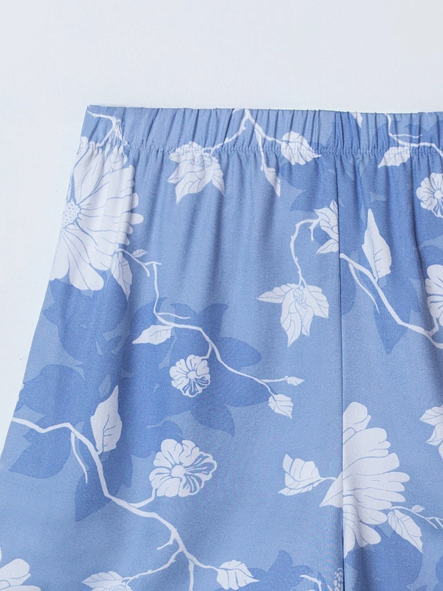 Комплект домашний женский голубой с цветочным принтом - 7