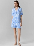 Комплект домашний женский голубой с цветочным принтом