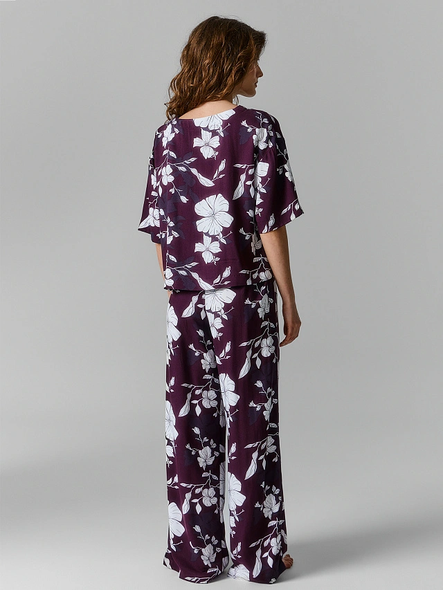 Комплект домашний женский фиолетовый с цветочным принтом - 3