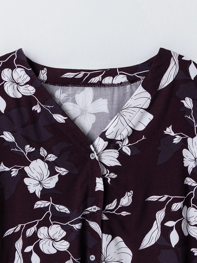 Комплект домашний женский фиолетовый с цветочным принтом - 7