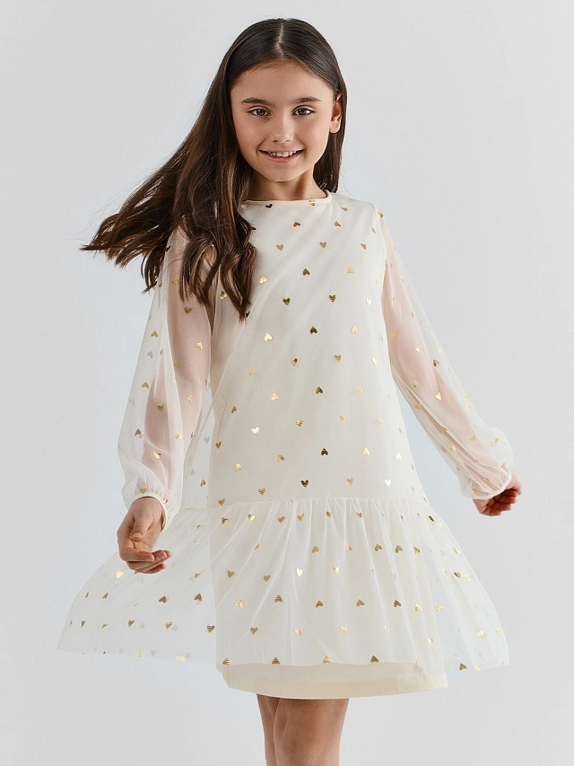 Платье для девочек нарядное с блестящими сердечками - 2
