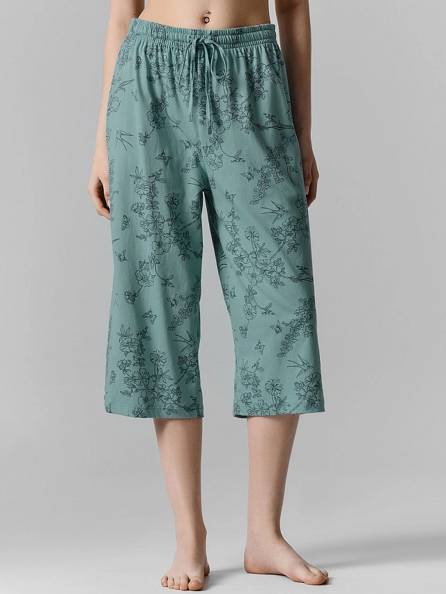 Бриджи домашние женские широкие зеленые с узором - 2