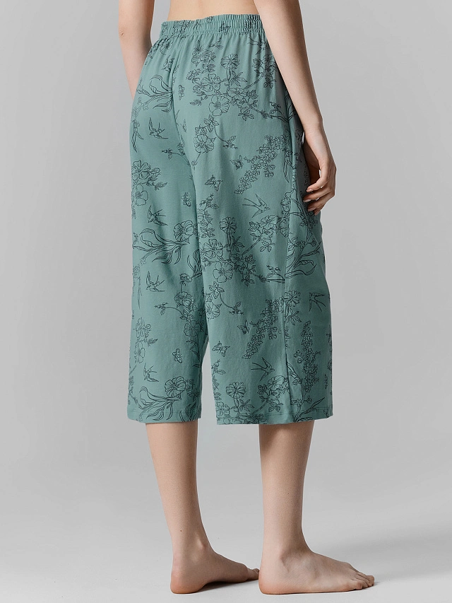 Бриджи домашние женские широкие зеленые с узором - 3