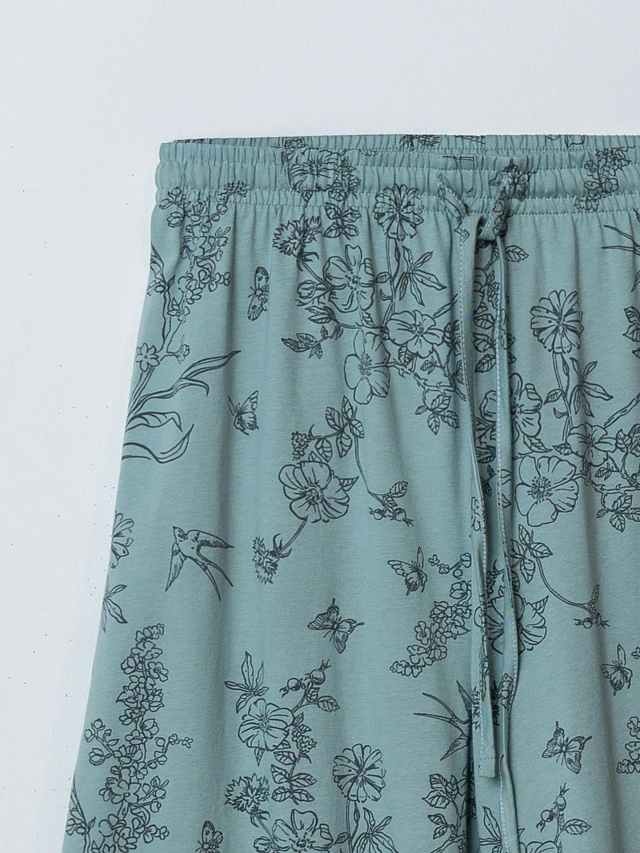 Бриджи домашние женские широкие зеленые с узором - 5