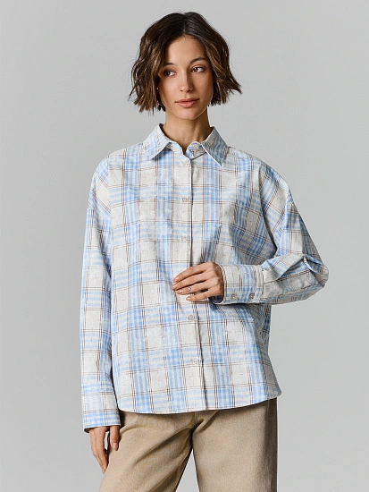 картинка Рубашка женская бежевая в клетку от магазина стильной одежды Mark Formelle