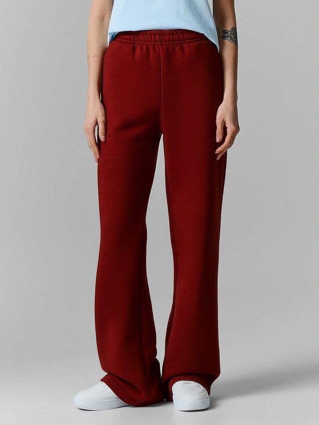 Теплые брюки женские бордовые с начесом - 2