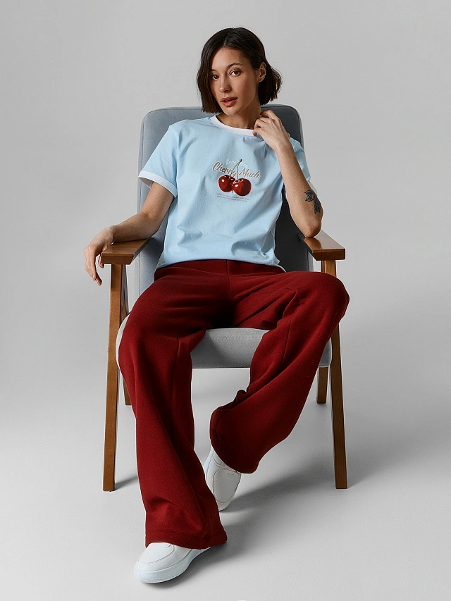 Теплые брюки женские бордовые с начесом - 4