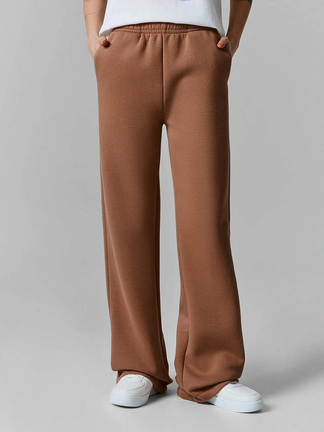 Теплые брюки женские коричневые с начесом - 2