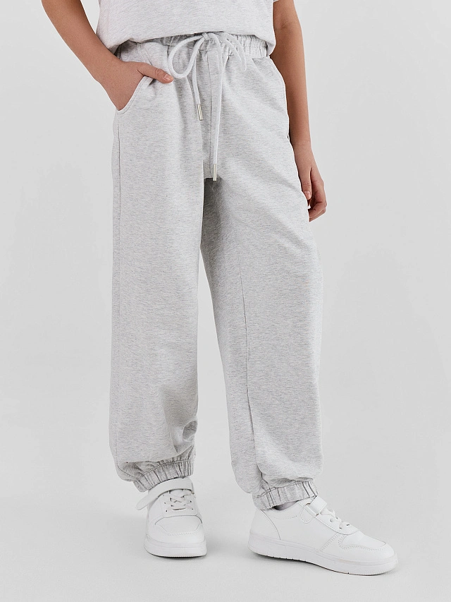 Брюки джоггеры для девочек серые - 2