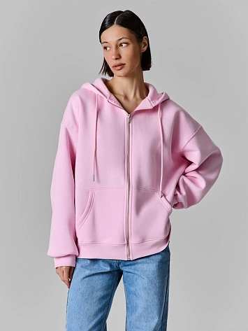 Теплая толстовка женская розовая на молнии