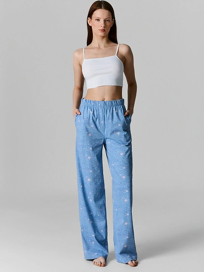 картинка Брюки домашние женские голубые с узором от магазина стильной одежды Mark Formelle