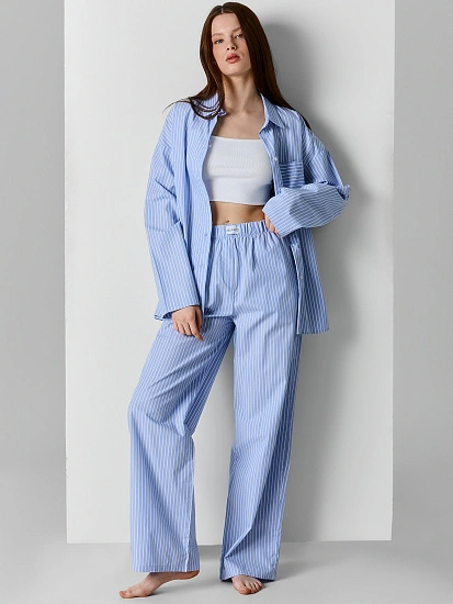 картинка Брюки домашние женские светло-голубые в полоску от магазина стильной одежды Mark Formelle