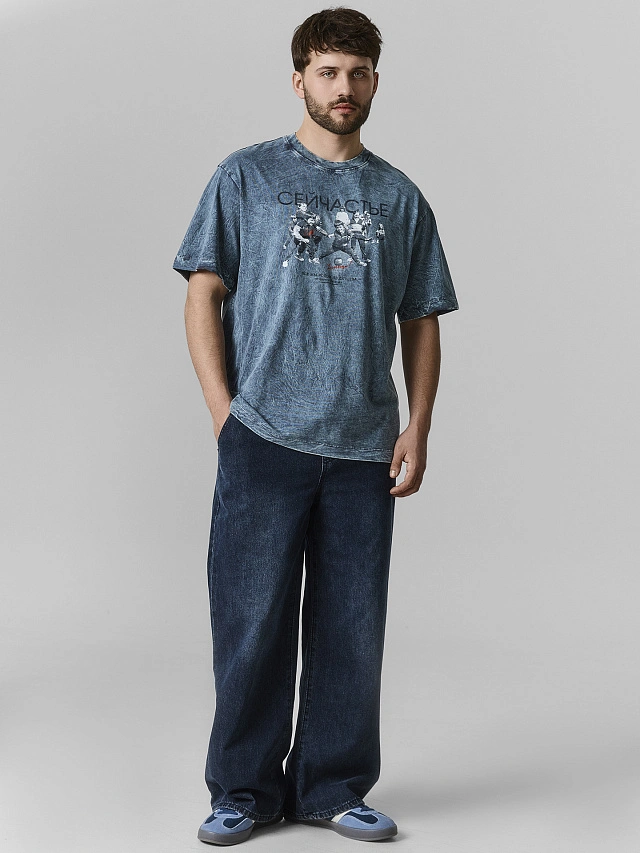 Футболка мужская серая с надписью "Сейчастье" из хлопка - 3