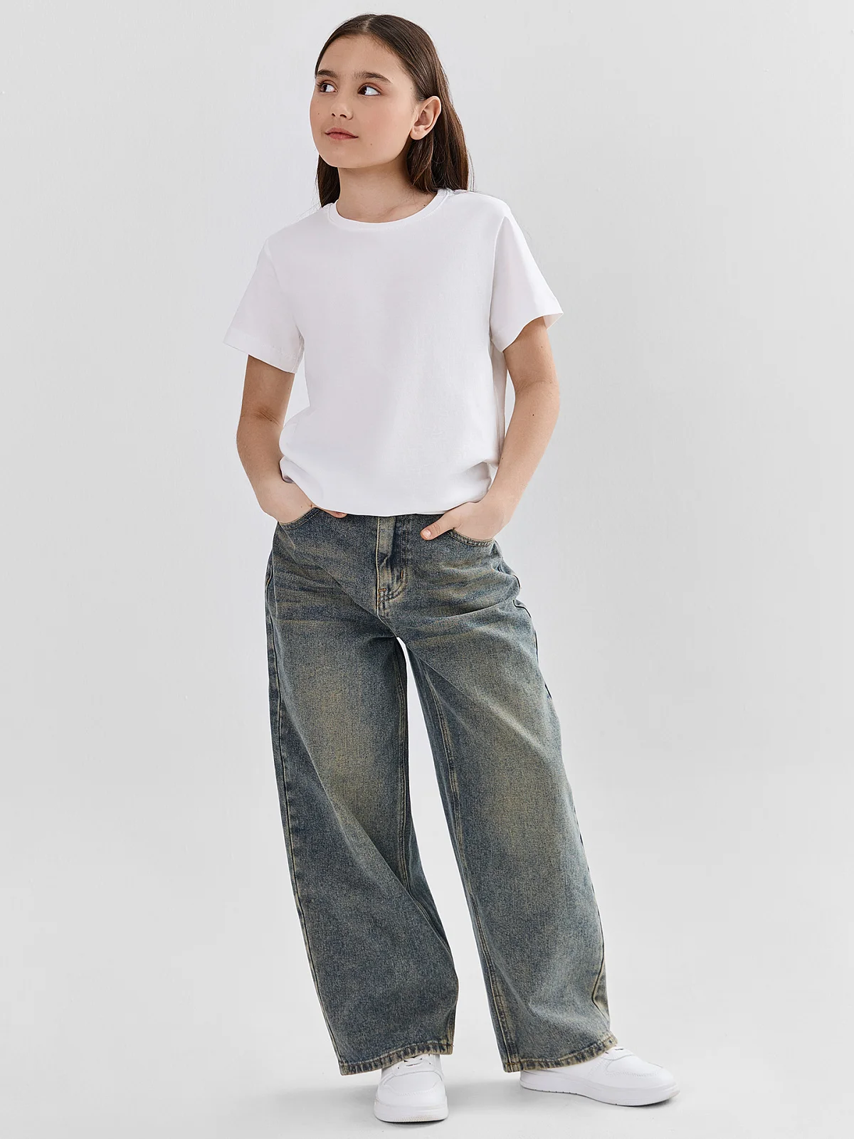 Джинсы для девочек Baggy fit с высокой посадкой