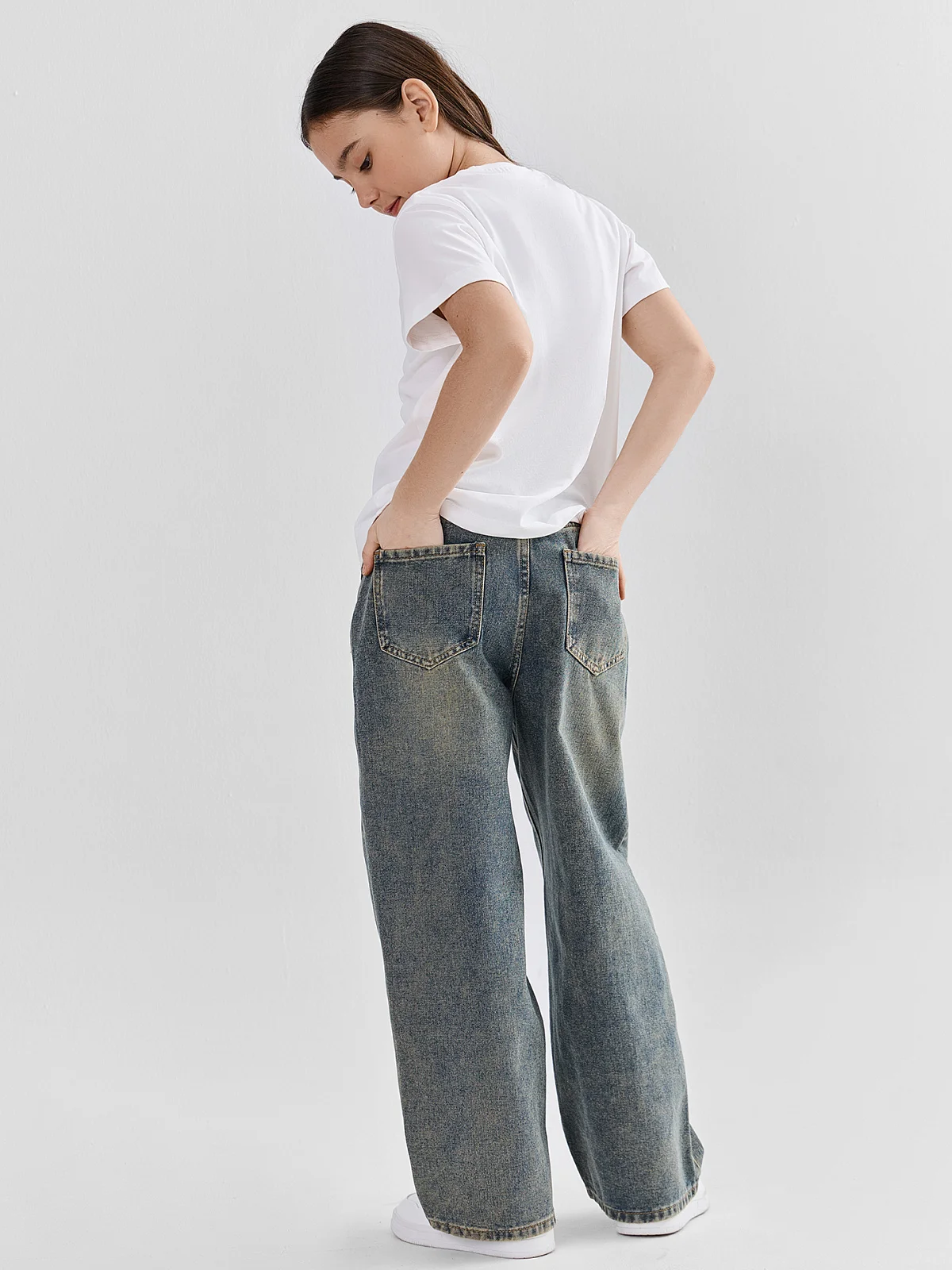 Джинсы для девочек Baggy fit с высокой посадкой
