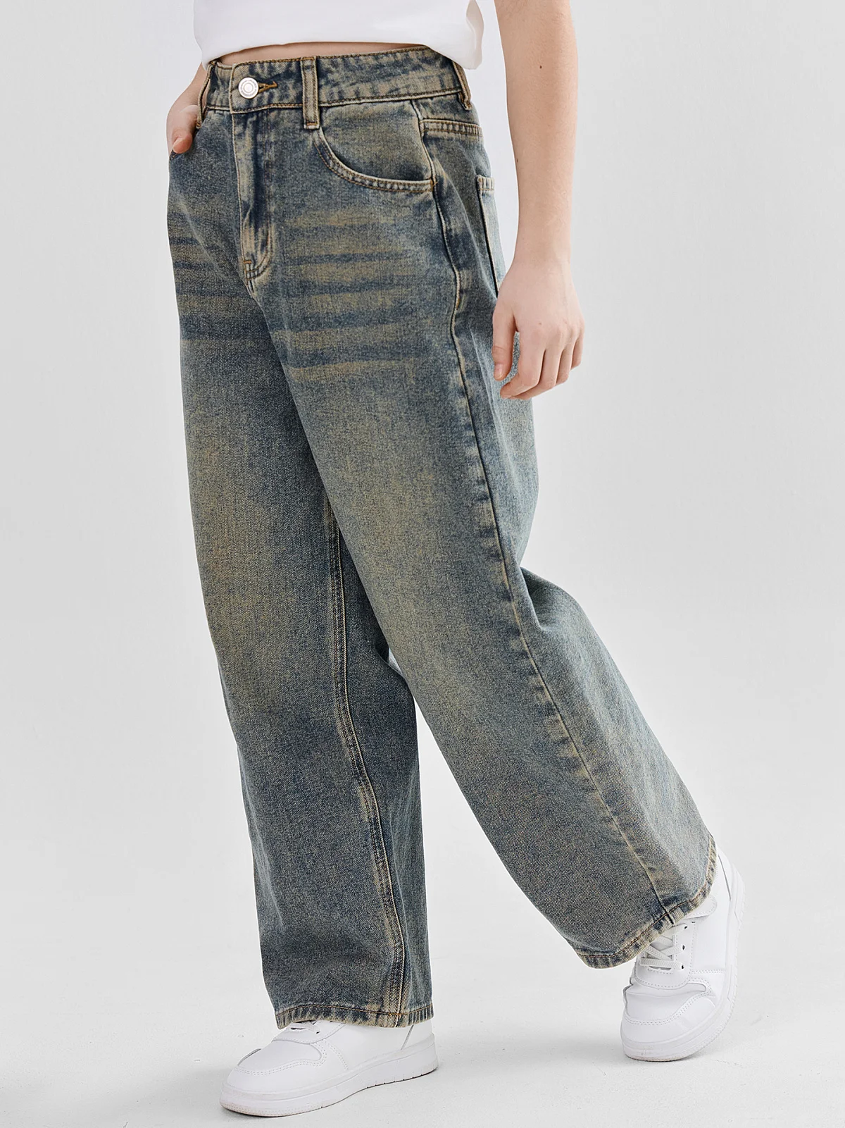 Джинсы для девочек Baggy fit с высокой посадкой