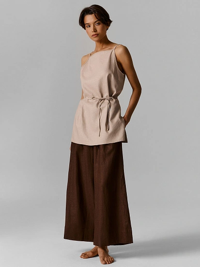 картинка Бриджи домашние женские коричневые широкие льняные от магазина стильной одежды Mark Formelle
