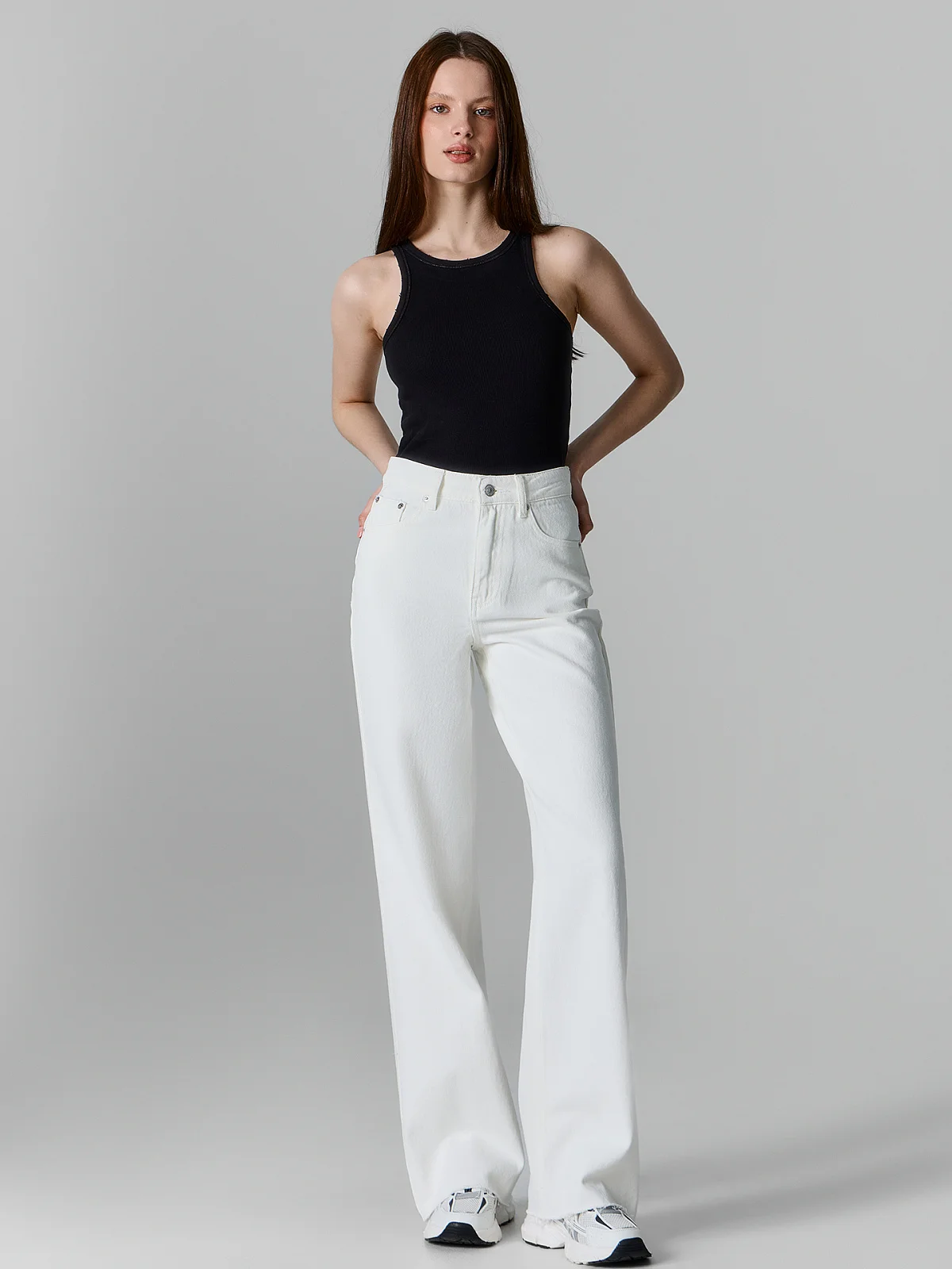 Джинсы женские wide leg белые с высокой посадкой