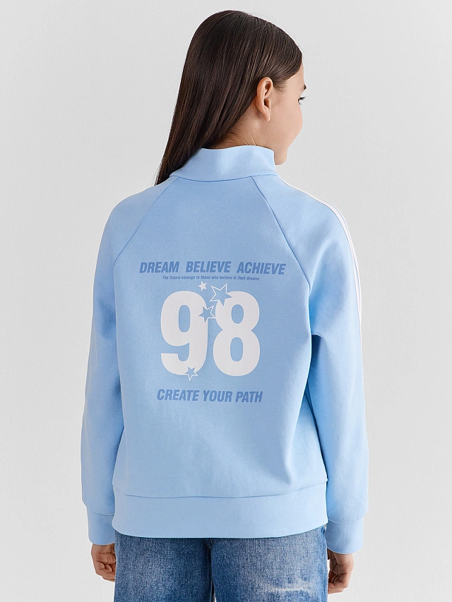Толстовка для девочек голубая с лампасами на молнии - 3