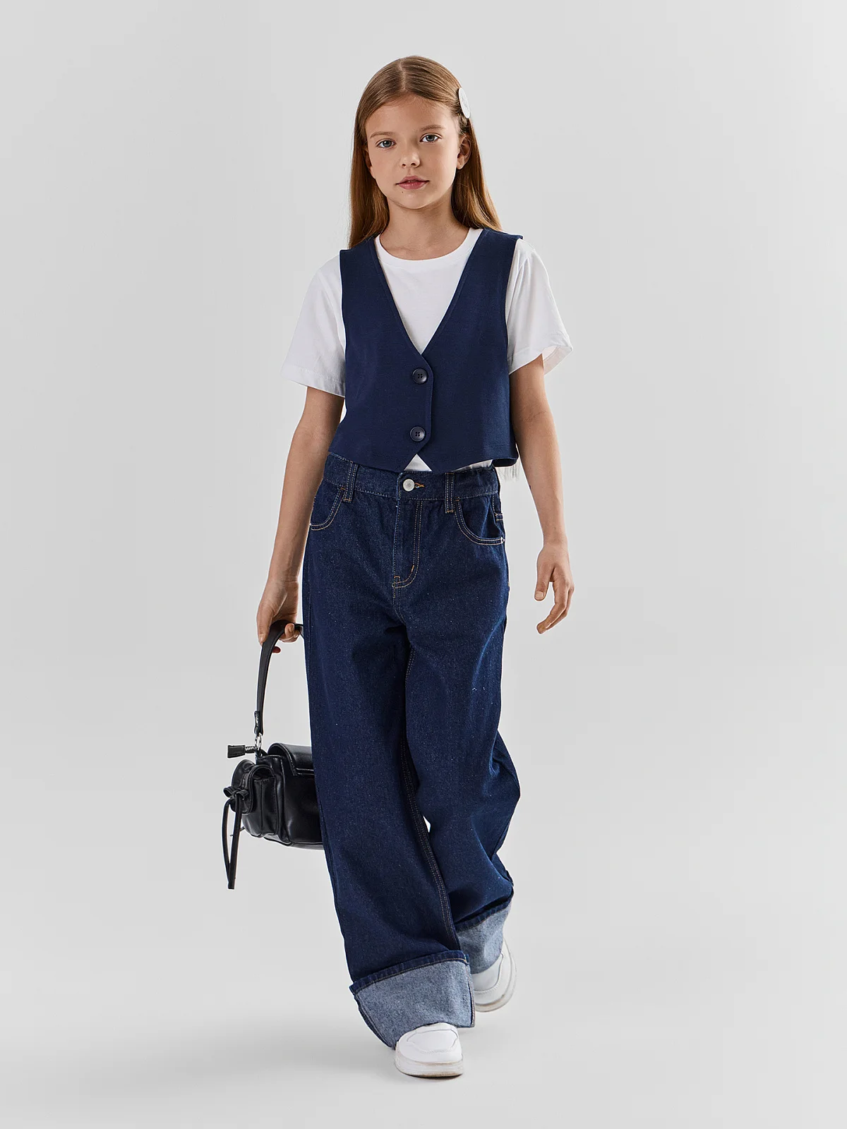 Джинсы Wide leg для девочек синие - 3