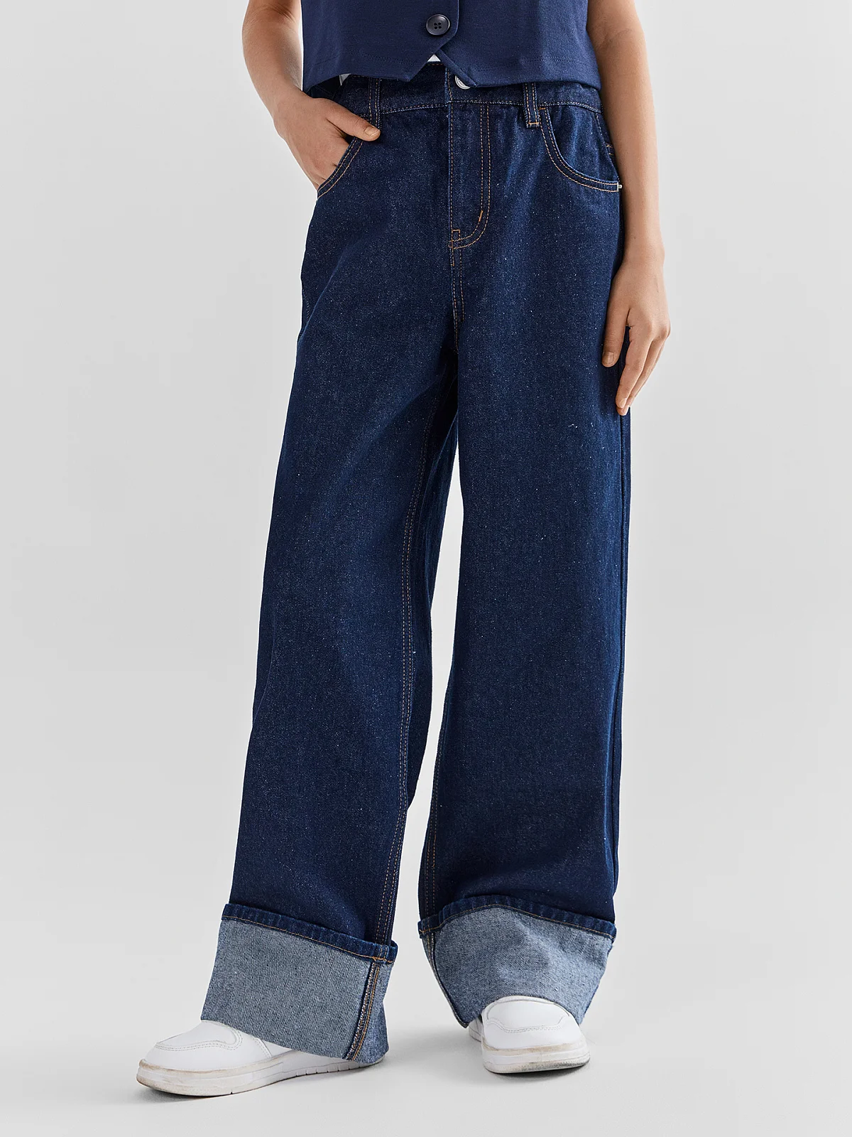 Джинсы Wide leg для девочек синие - 4