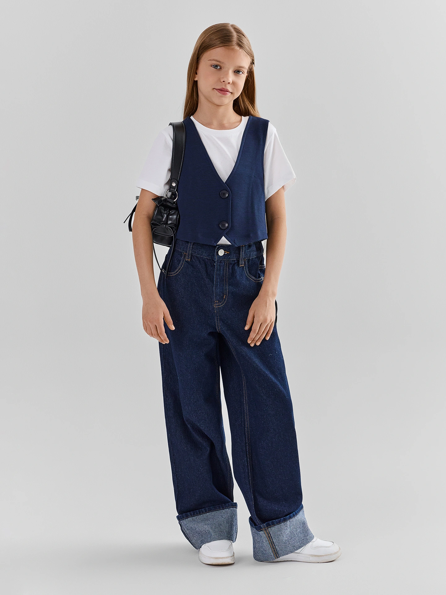 Джинсы Wide leg для девочек синие