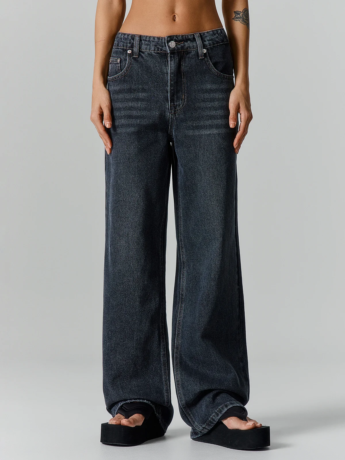 Джинсы Wide leg fit женские серые - 4