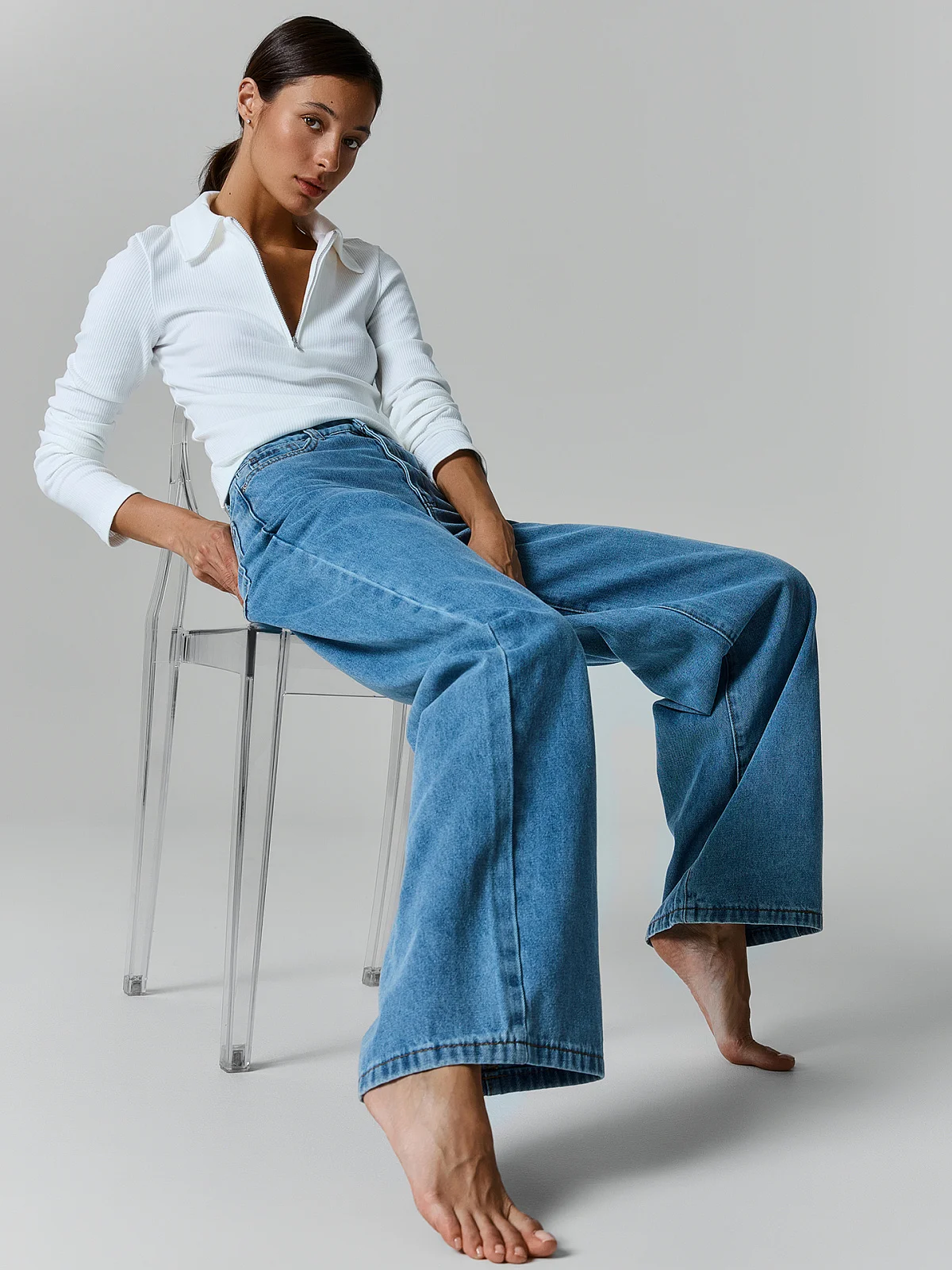 Джинсы Wide leg fit женские синие - 3
