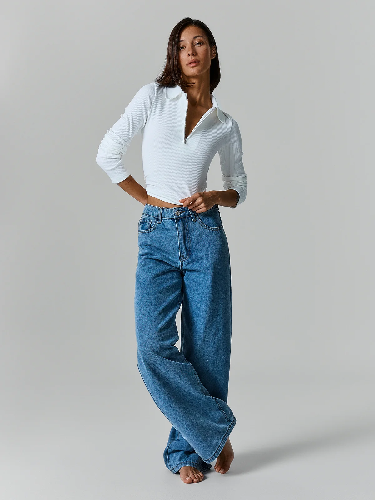 Джинсы Wide leg fit женские синие - 4
