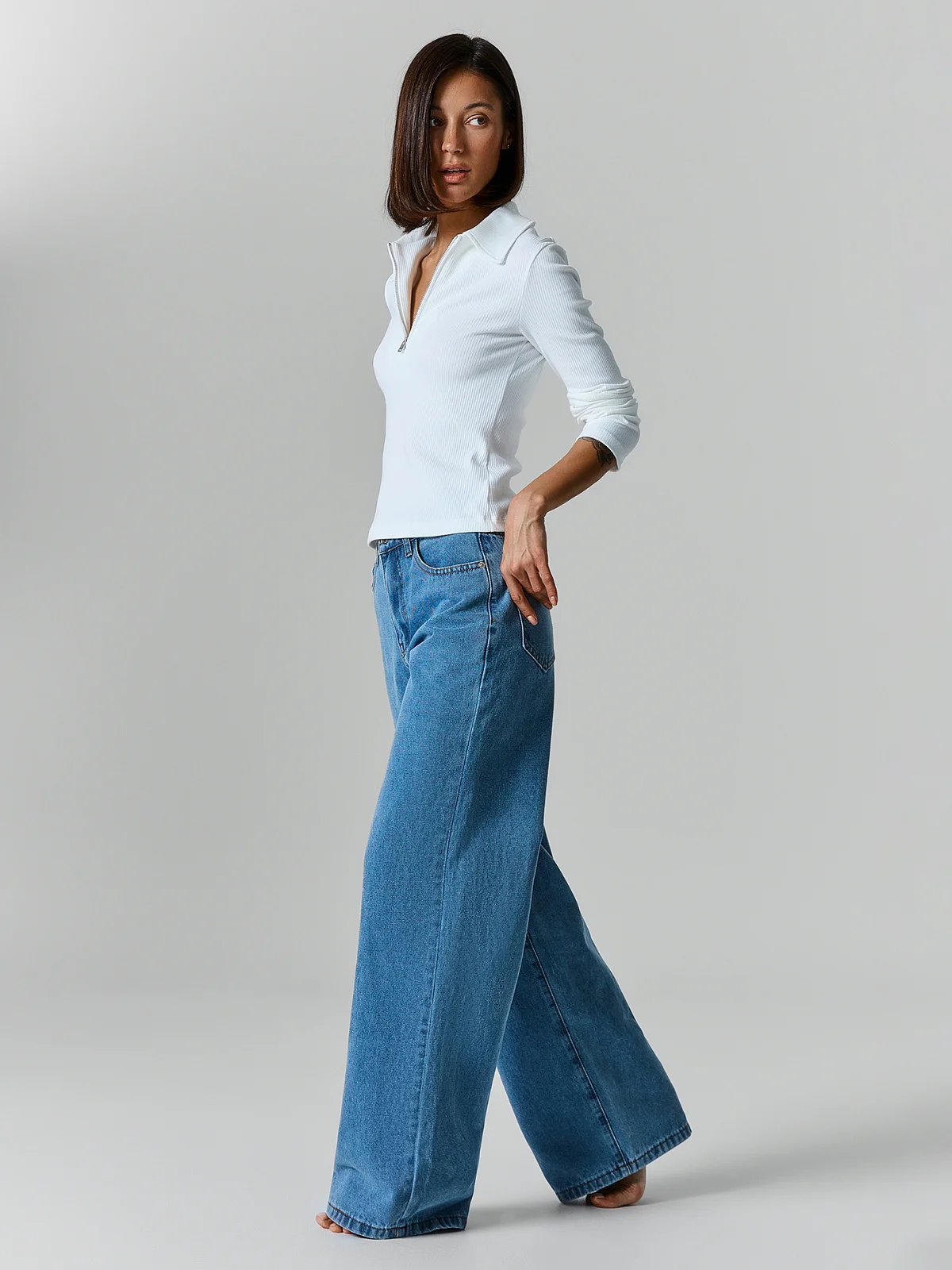 Джинсы Wide leg fit женские синие - 5
