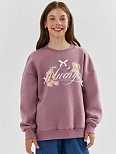 Свитшот для девочек розовый с принтом теплый