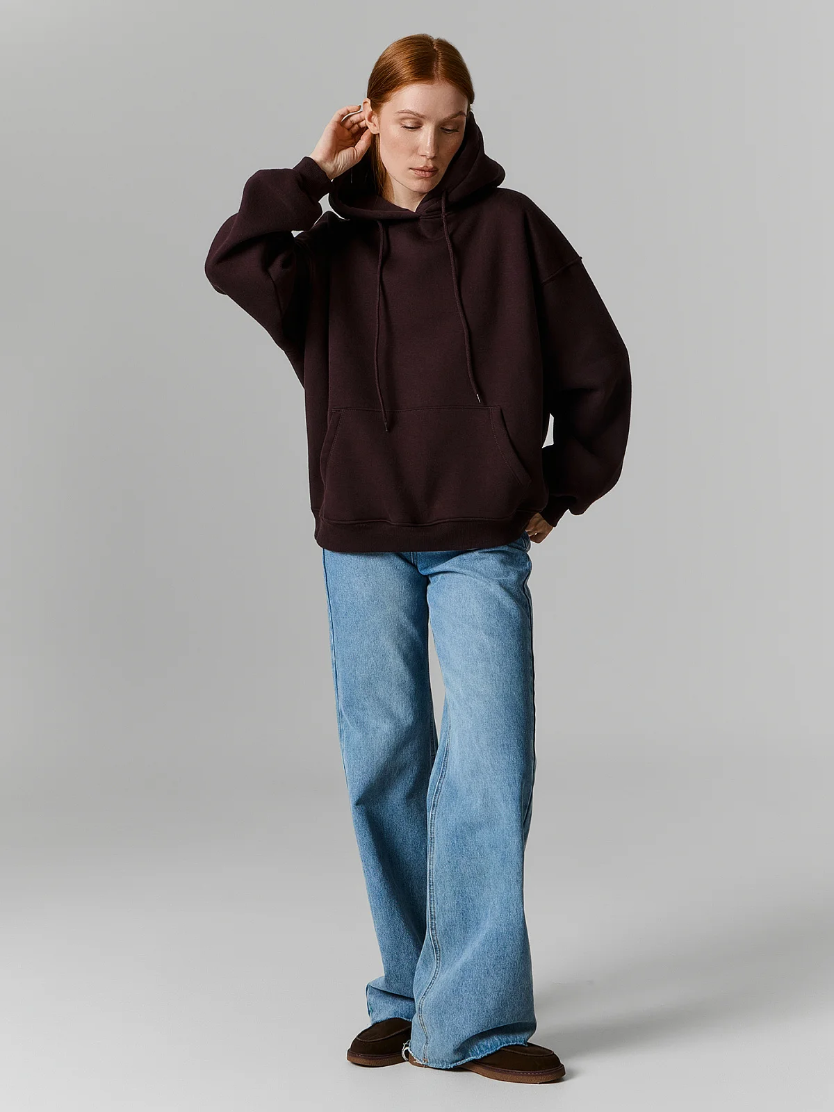 Худи женское коричневое теплое оверсайз - 3